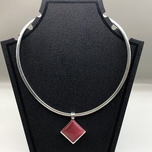 Y2k Roman omega snake texture collar statement necklace geometric rhomb pendant